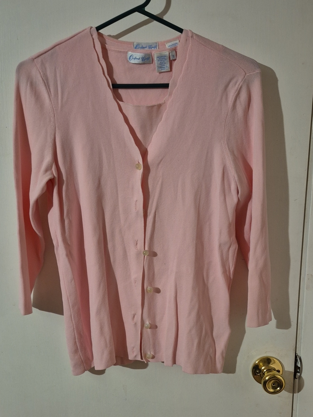 Oxford Golf Light Pink Scallop-Edge Button Cardigan